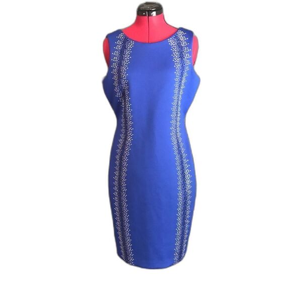 Calvin Klein Sleeveless Sheath Dress Women's Size 10 Blue Bodycon Midi Length - Picture 1 of 8